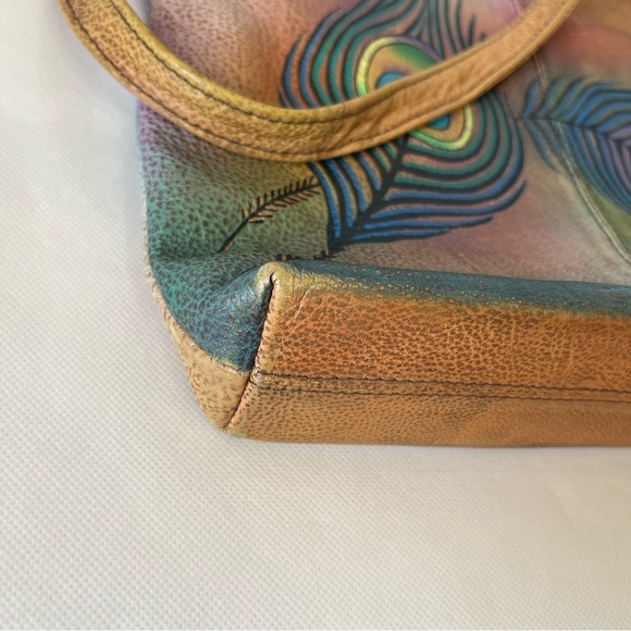 Anuschka V Top Hand Painted Peacock Leather Hobo Shoulder Bag - Picture 5 of 16